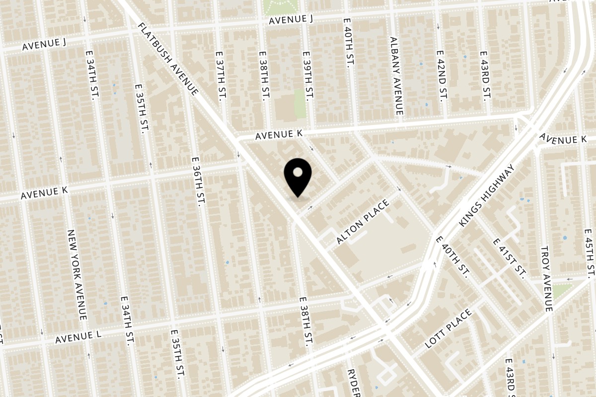 Map showing the location of Starving Vegan on 1865 Flatbush Ave in Brooklyn
